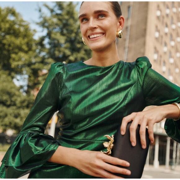 TUCKERNUCK Pomander Place Emerald Crinkle Lurex Lillith Dress NWT Size Medium - Picture 6 of 9